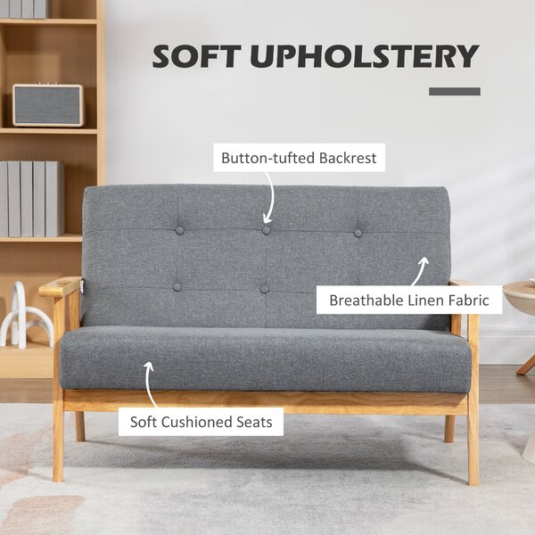 HOMCOM Two Seater Couch, Compact 2 Seater Sofa with Linen Upholstery, Rubberwood Legs, Dark Grey Aosom UK