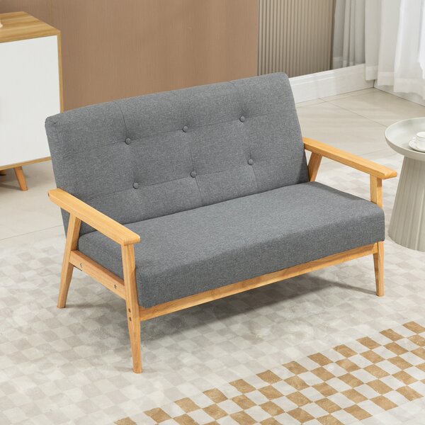 HOMCOM Two Seater Couch, Compact 2 Seater Sofa with Linen Upholstery, Rubberwood Legs, Dark Grey Aosom UK