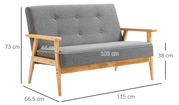 HOMCOM Two Seater Couch, Compact 2 Seater Sofa with Linen Upholstery, Rubberwood Legs, Dark Grey Aosom UK