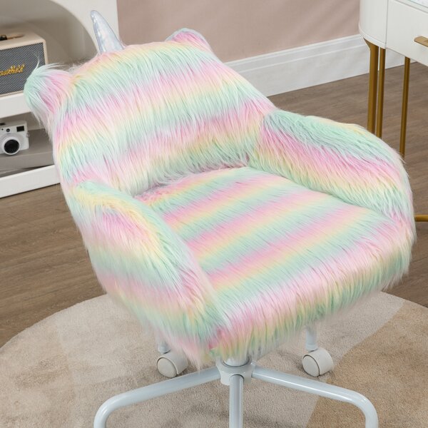 Vinsetto Unicorn Home Office Chair, Height Adjustable Fluffy Desk Chair with Armrests and Swivel Wheels, Makeup Chair, Colourful Aosom UK