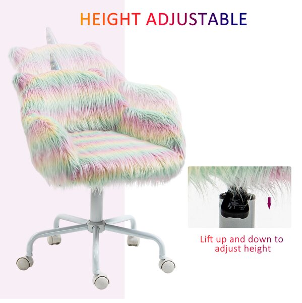 Vinsetto Unicorn Home Office Chair, Height Adjustable Fluffy Desk Chair with Armrests and Swivel Wheels, Makeup Chair, Colourful Aosom UK