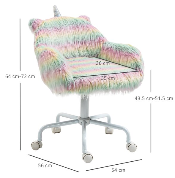 Vinsetto Unicorn Home Office Chair, Height Adjustable Fluffy Desk Chair with Armrests and Swivel Wheels, Makeup Chair, Colourful Aosom UK