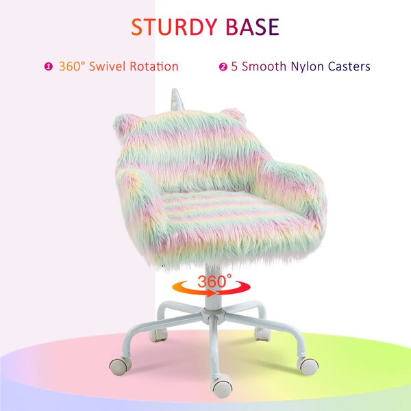 Vinsetto Unicorn Home Office Chair, Height Adjustable Fluffy Desk Chair with Armrests and Swivel Wheels, Makeup Chair, Colourful Aosom UK