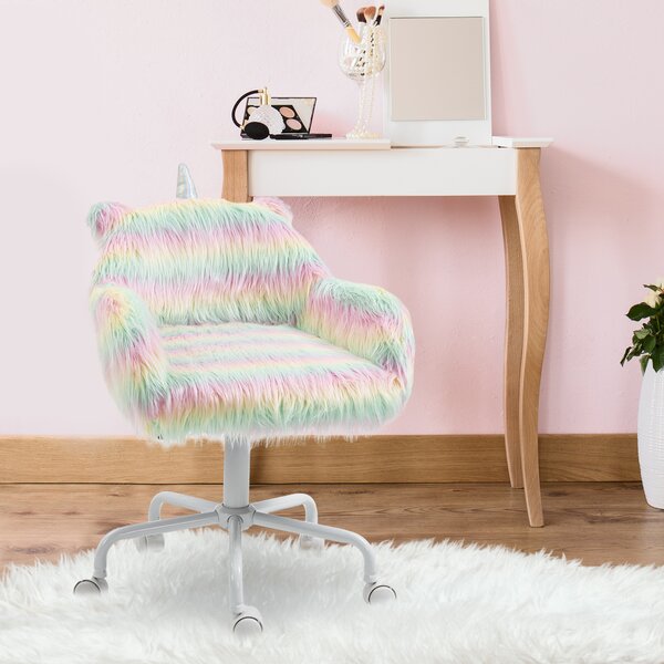Vinsetto Unicorn Home Office Chair, Height Adjustable Fluffy Desk Chair with Armrests and Swivel Wheels, Makeup Chair, Colourful Aosom UK