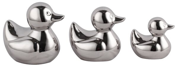 Set of 3 Silver Ceramic Duck Ornaments