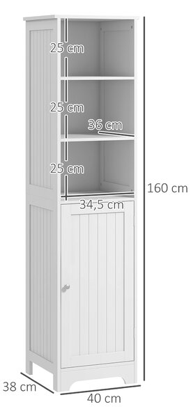 HOMCOM Slim Bathroom Storage Cabinet, Tall Bathroom Cabinet with 3 Open Shelves and Adjustable Shelf, White