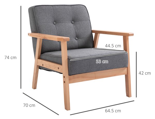 HOMCOM Reception Retro Accent Chair Beech Wood Frame Armchair Occasional Living Room Reception Balcony Conservatory Padded, Set of 2 Aosom UK