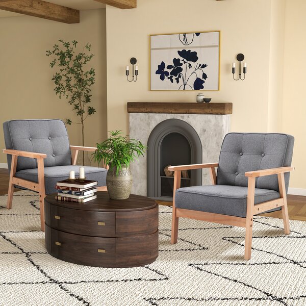 HOMCOM Reception Retro Accent Chair Beech Wood Frame Armchair Occasional Living Room Reception Balcony Conservatory Padded, Set of 2 Aosom UK