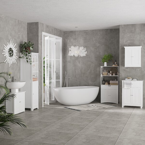 HOMCOM Slim Bathroom Storage Cabinet, Tall Bathroom Cabinet with 3 Open Shelves and Adjustable Shelf, White