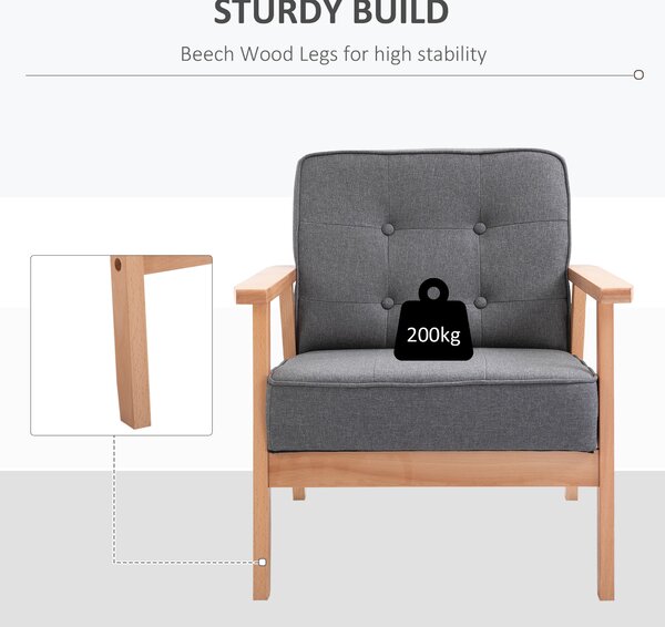 HOMCOM Reception Retro Accent Chair Beech Wood Frame Armchair Occasional Living Room Reception Balcony Conservatory Padded, Set of 2 Aosom UK