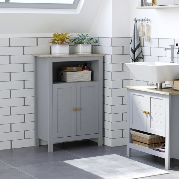 Kleankin Bathroom Floor Storage Cabinet Free Standing Unit w/ Compartment Adjustable Shelf Double-door Design, Free Standing Organizer Aosom UK