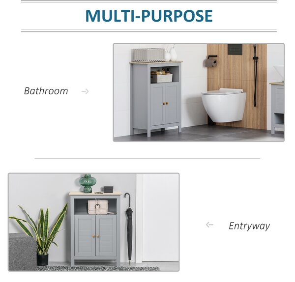 Kleankin Bathroom Floor Storage Cabinet Free Standing Unit w/ Compartment Adjustable Shelf Double-door Design, Free Standing Organizer Aosom UK