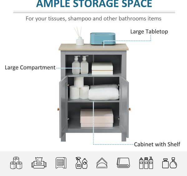 Kleankin Bathroom Floor Storage Cabinet Free Standing Unit w/ Compartment Adjustable Shelf Double-door Design, Free Standing Organizer Aosom UK