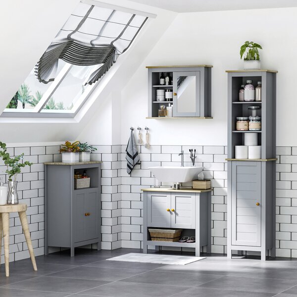 Kleankin Bathroom Floor Storage Cabinet Free Standing Unit w/ Compartment Adjustable Shelf Double-door Design, Free Standing Organizer Aosom UK