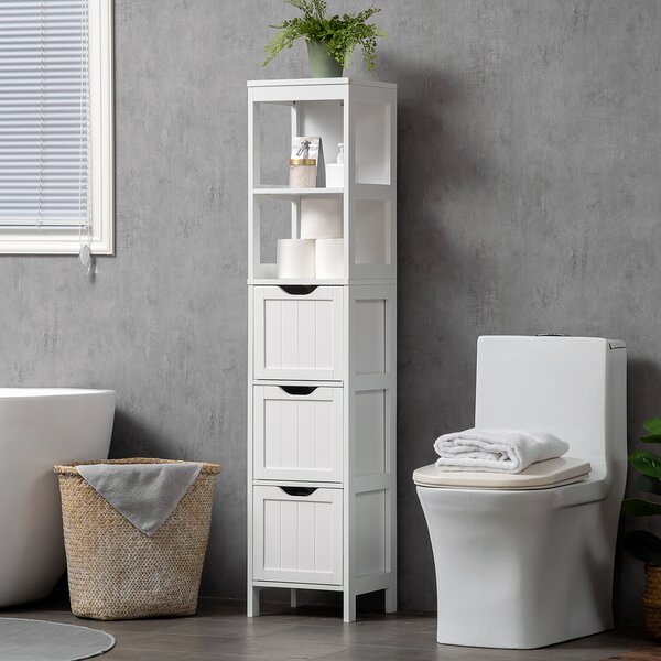 HOMCOM Narrow Floor Cabinet, Bathroom Cabinet with 3 Drawers and 2 Open Shelves, 30W x 30D x 141.6Hcm, White
