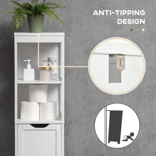 HOMCOM Narrow Floor Cabinet, Bathroom Cabinet with 3 Drawers and 2 Open Shelves, 30W x 30D x 141.6Hcm, White