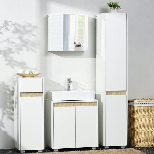 Kleankin Tall Bathroom Cabinet with Adjustable Shelves, 5-Tier Modern Freestanding Tallboy with Storage Cabinets, White