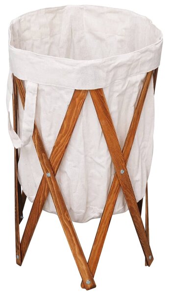 Folding Laundry Basket Cream Wood and Fabric