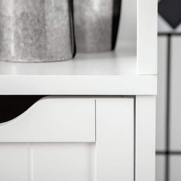 HOMCOM Narrow Floor Cabinet, Bathroom Cabinet with 3 Drawers and 2 Open Shelves, 30W x 30D x 141.6Hcm, White