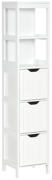 HOMCOM Narrow Floor Cabinet, Bathroom Cabinet with 3 Drawers and 2 Open Shelves, 30W x 30D x 141.6Hcm, White