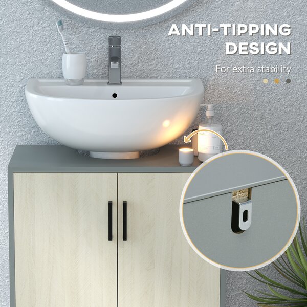 Kleankin Under Sink Cabinet, Under Sink Unit Bathroom Vanity , Storage Cupboard with Double Doors, Storage Shelves, 60x30x61cm, Natural