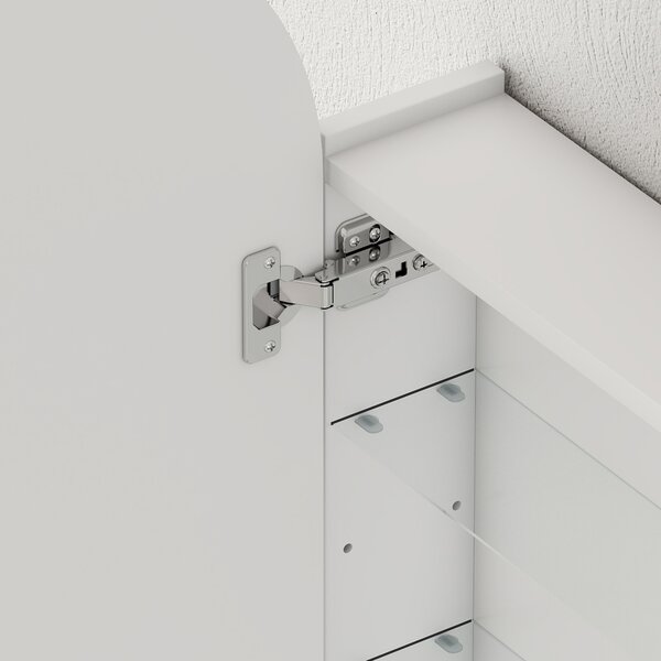 HOMCOM Arched Bathroom Mirror Cabinet with Adjustable Glass Shelves - White