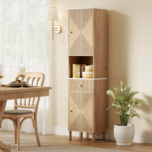 HOMCOM Slim Bathroom Cabinet with Silent Rail Oak Bathroom Cabinet with Adjustable Shelves for Scandinavian, Japanese Styles - Wood-Effect Aosom UK