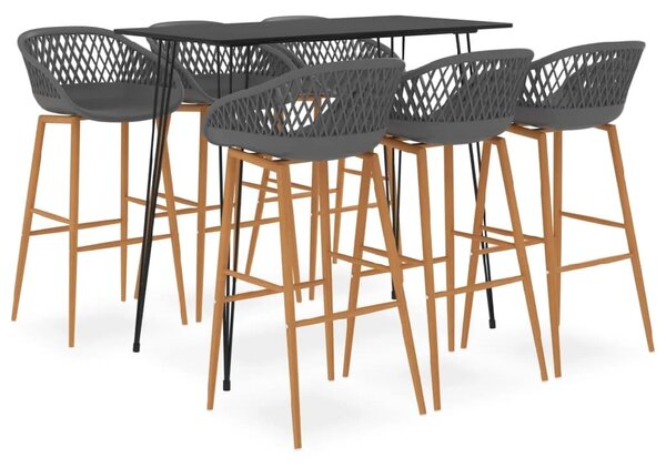 Pullman Black Wooden Bar Table With 6 Metal Stools In Grey Oak