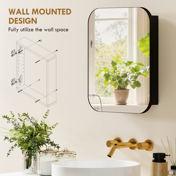 HOMCOM Bathroom Medicine Cabinet with Mirror, Bathroom Wall Cabinet with Adjustable Shelves, Soft Close Hinges, Black