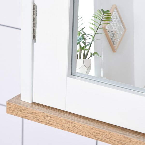 Kleankin Bathroom Furniture Set, Mirror Cabinet Wall Mounted with Adjustable Shelf, Bathroom Sink Cabinet, White and Wood Grain Aosom UK