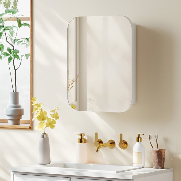 HOMCOM Bathroom Medicine Cabinet with Mirror, Bathroom Wall Cabinet with Adjustable Shelves, Soft Close Hinges, White