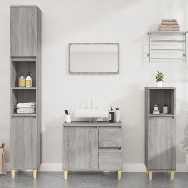 Pueblo Wooden 3 Piece Bathroom Furniture Set In Grey Sonoma