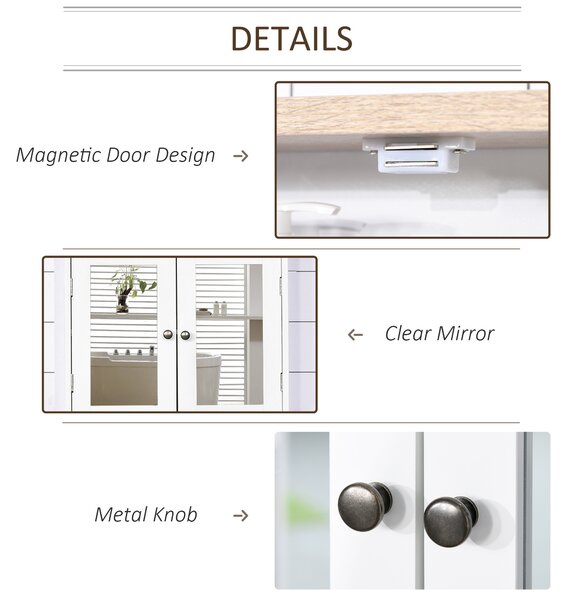 Kleankin Bathroom Furniture Set, Mirror Cabinet Wall Mounted with Adjustable Shelf, Bathroom Sink Cabinet, White and Wood Grain Aosom UK