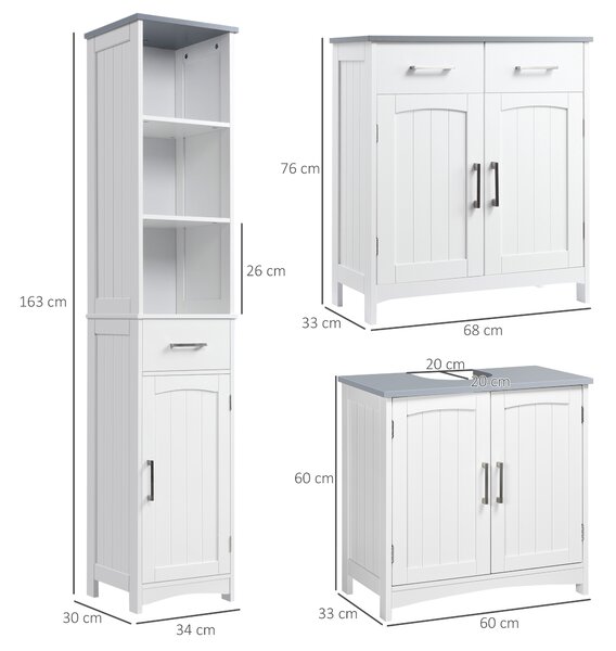 Kleankin Bathroom Furniture Set with Adjustable Shelves, Tall Bathroom Storage Cabinet with Open Shelves and Drawers, White Aosom UK