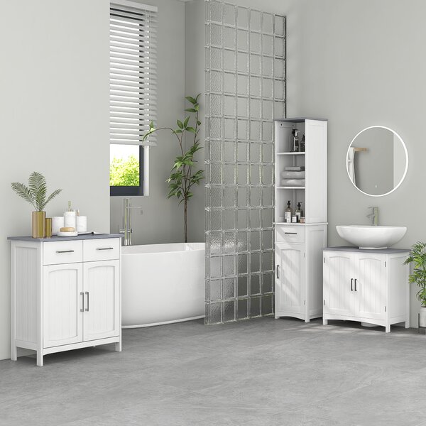 Kleankin Bathroom Furniture Set with Adjustable Shelves, Tall Bathroom Storage Cabinet with Open Shelves and Drawers, White Aosom UK