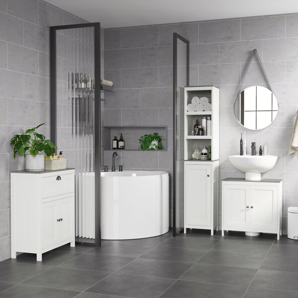 Kleankin Bathroom Furniture Set with Adjustable Shelves, 6-Tier Tall Bathroom Storage Cabinet, Floor Cabinet with Drawer, Under Sink Cabinet, Antique White Aosom UK