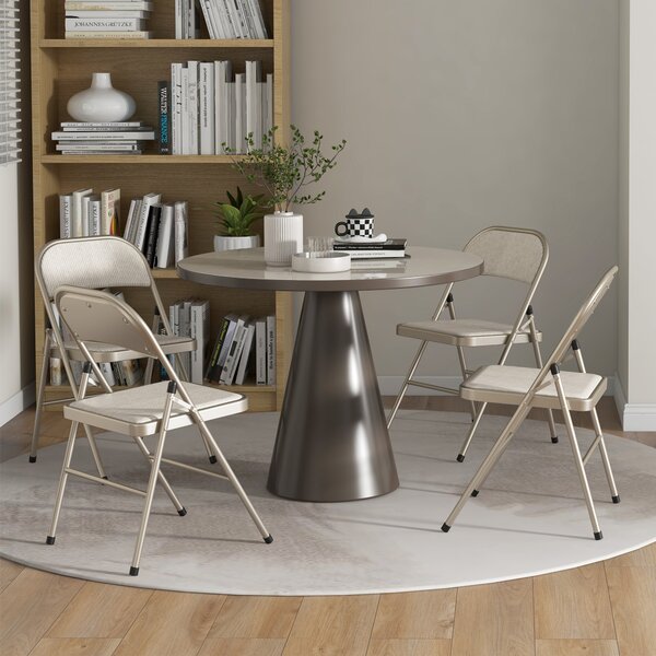 HOMCOM Linen-Look Set of Four Cushioned Folding Chairs - Beige