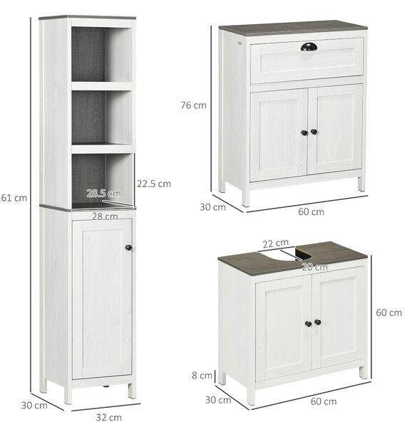Kleankin Bathroom Furniture Set with Adjustable Shelves, 6-Tier Tall Bathroom Storage Cabinet, Floor Cabinet with Drawer, Under Sink Cabinet, Antique White Aosom UK
