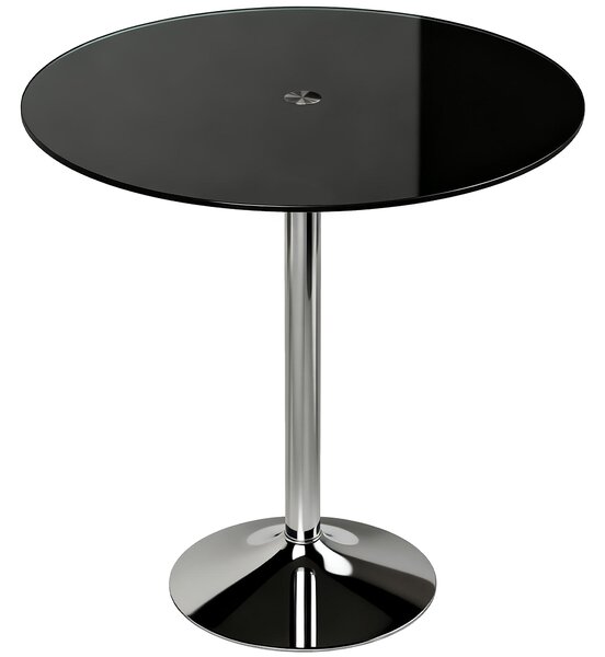 HOMCOM Round Bar Table, Modern Dining Table with Tempered Glass Top and Steel Frame for 4, 70 x 70 x 75.5cm, Black