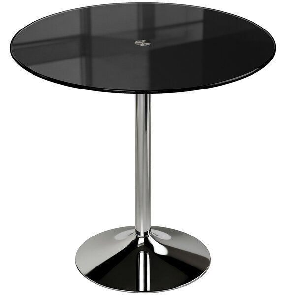 HOMCOM Round Bar Table, Modern Dining Table with Tempered Glass Top and Steel Frame for 4, 80 x 80 x 77cm, Black