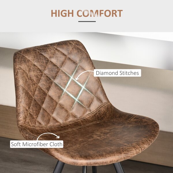 HOMCOM Set of 2 Bar Chair, Bar Stools w/ Vintage Microfiber Cloth Tub Seats Padded, Steel Frame Footrest, Home Cafe Kitchen Chair, Brown Aosom UK