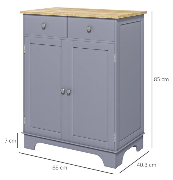 HOMCOM Side Storage Multi-use Sideboard Table Kitchen Floor Cabinet with Solid Wood Top, Adjustable Shelf, Drawer, Grey
