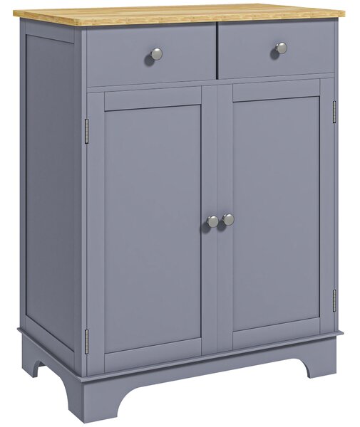 HOMCOM Side Storage Multi-use Sideboard Table Kitchen Floor Cabinet with Solid Wood Top, Adjustable Shelf, Drawer, Grey