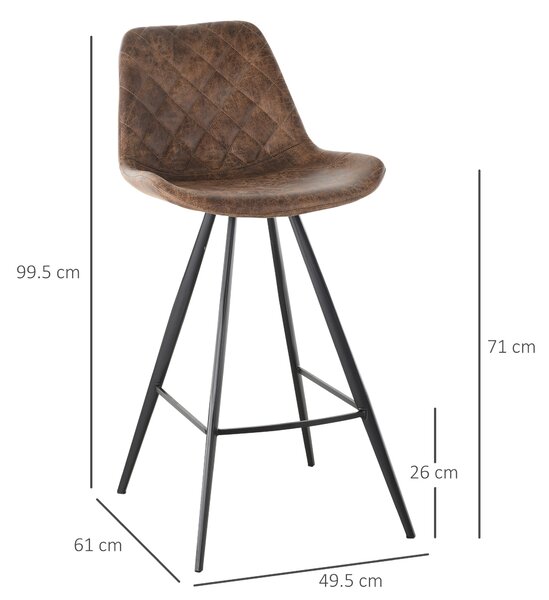 HOMCOM Set of 2 Bar Chair, Bar Stools w/ Vintage Microfiber Cloth Tub Seats Padded, Steel Frame Footrest, Home Cafe Kitchen Chair, Brown Aosom UK