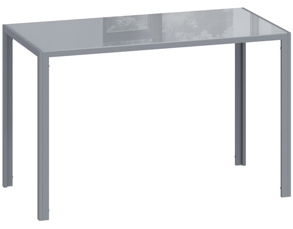 HOMCOM 120cm Dining Table, Rectangle 4 Seater Kitchen Table with Tempered Glass Top and Metal Legs, Grey