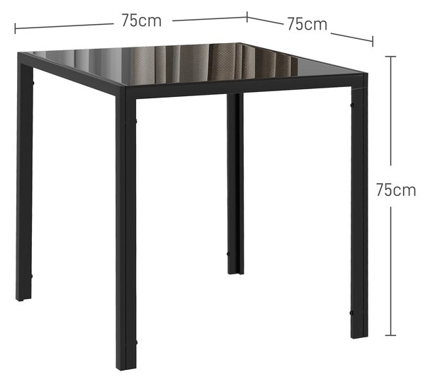 HOMCOM Modern Square Dining Table for 2-4 People, with Glass Top & Metal Legs, Black