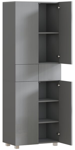 HOMCOM Storage Cabinet, Kitchen Cupboard with 3 Adjustable Shelves, 60L x 35W x 170H cm, High Gloss Grey