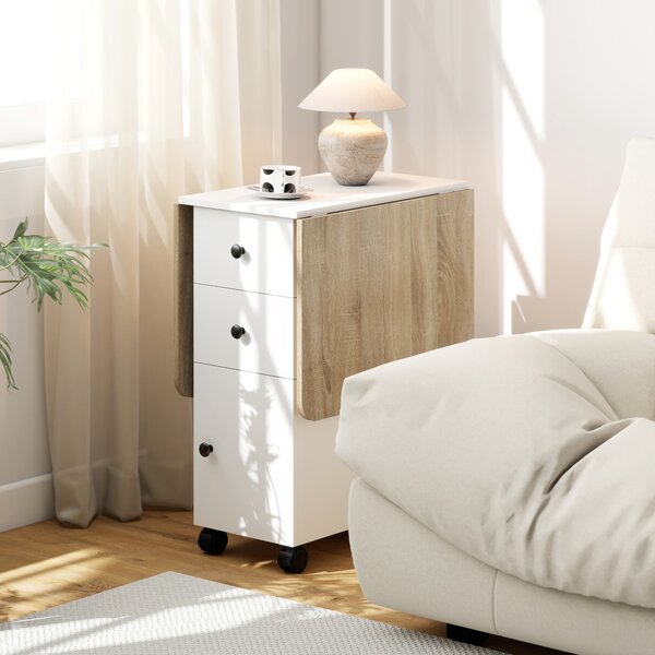 HOMCOM Multi-Storage Six-Person Drop Leaf Dining Table - Oak and White Aosom UK