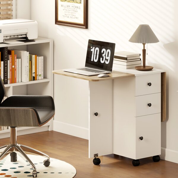 HOMCOM Multi-Storage Six-Person Drop Leaf Dining Table - Oak and White Aosom UK