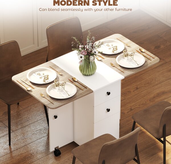 HOMCOM Multi-Storage Six-Person Drop Leaf Dining Table - Oak and White Aosom UK